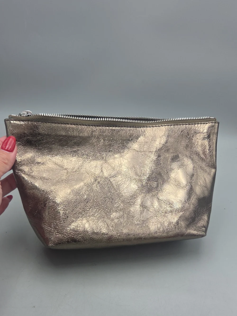 Madewell Distressed Bronze Metallic Leather Wristlet Pouch Goat Leather